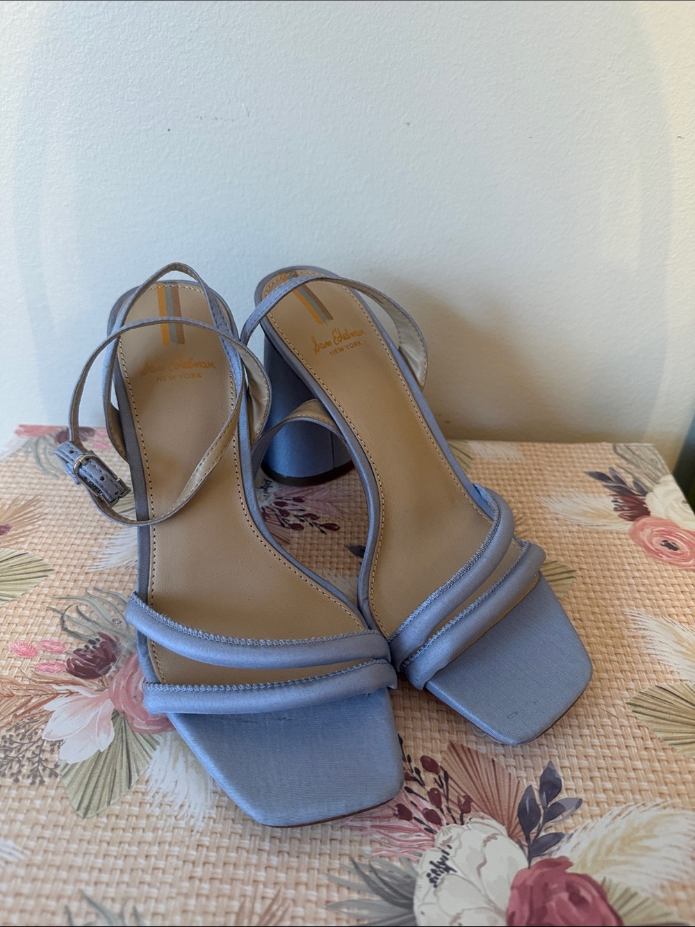 Sam Edelman Lilac Satin Square-Toe Block Heel Sandals